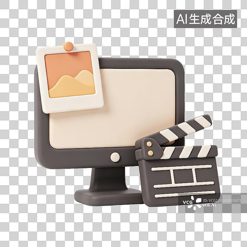 【AI数字艺术】电脑与电影拍板的创意组合图片素材