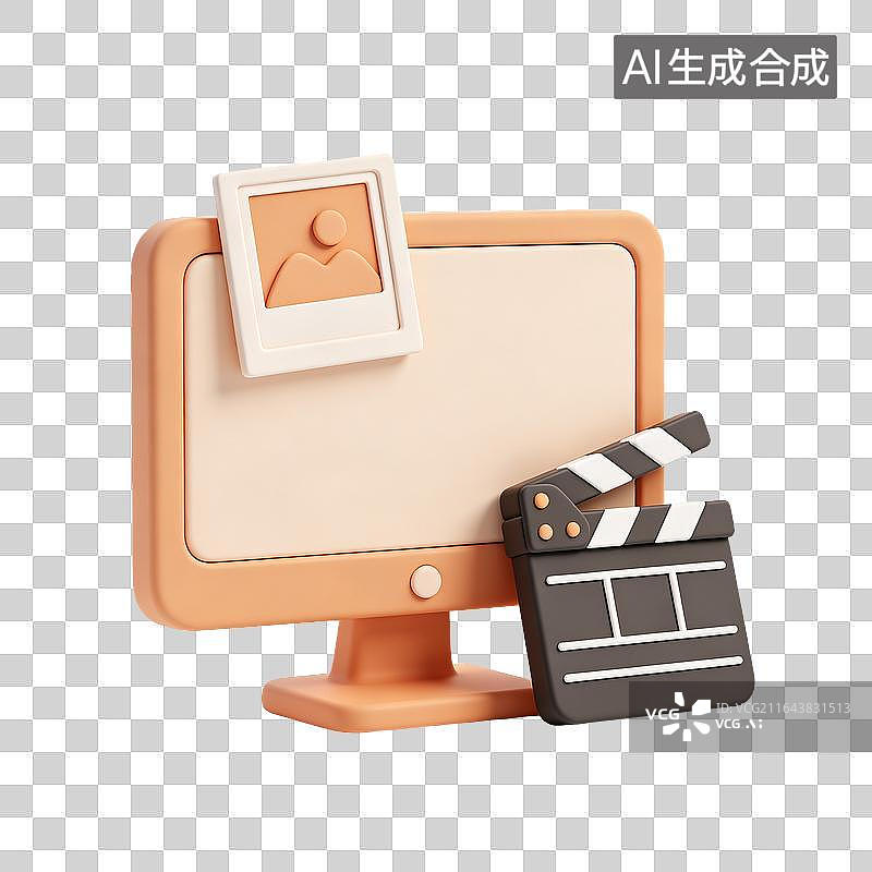 【AI数字艺术】电脑显示器与电影拍板图片素材