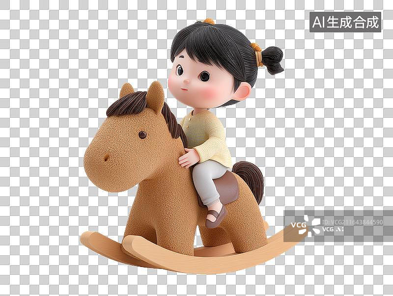 【AI数字艺术】骑木马的小女孩图片素材