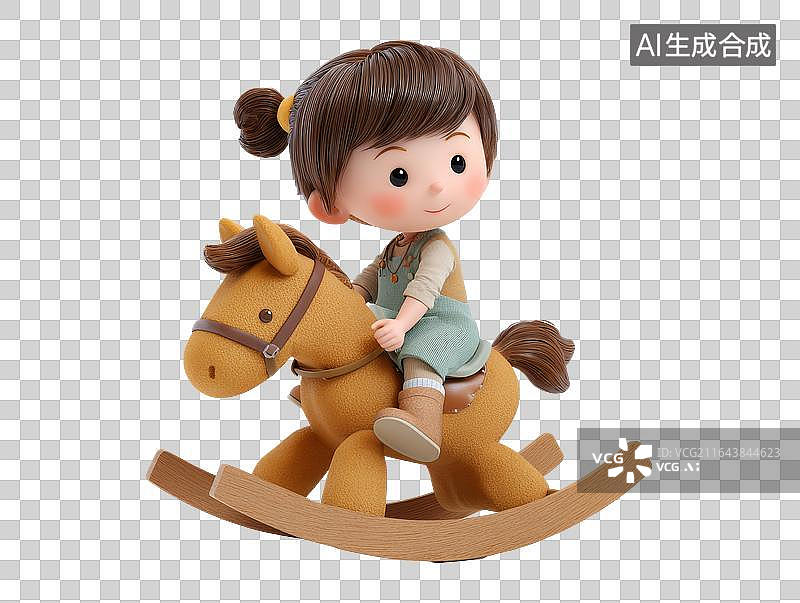 【AI数字艺术】骑木马的小女孩图片素材