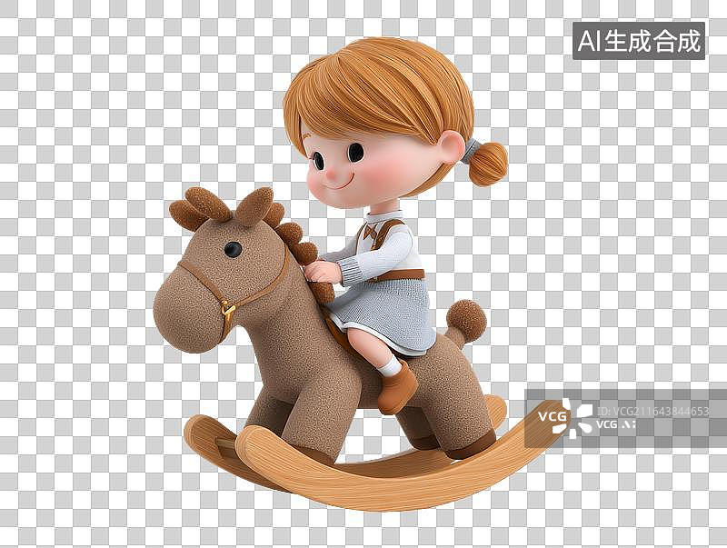 【AI数字艺术】骑木马的小女孩图片素材