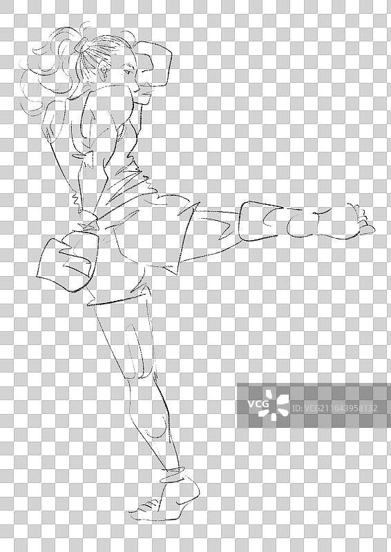 手绘复古风拳击女性插画元素图片素材