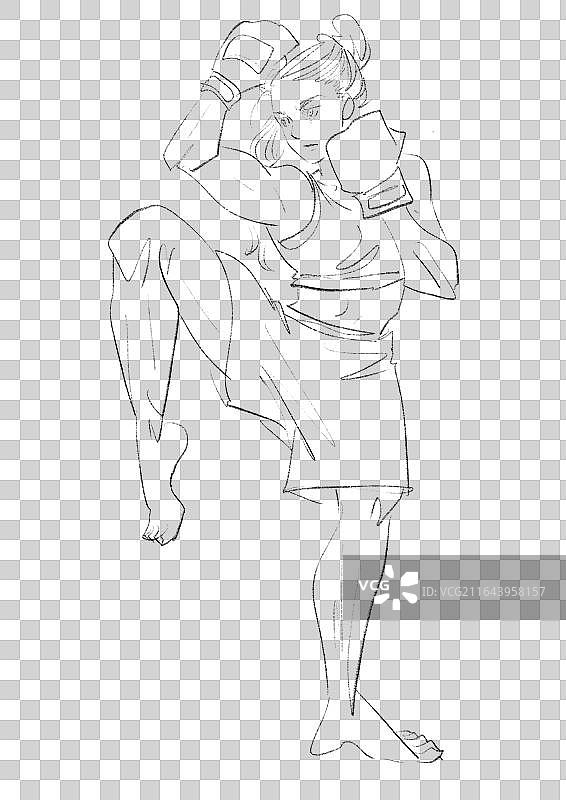 手绘复古风拳击女性插画元素图片素材