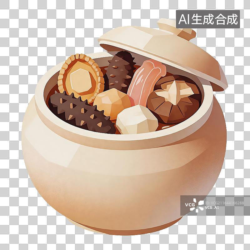 【AI数字艺术】佛跳墙美食插画图片素材