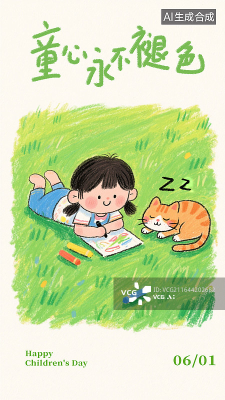 【AI数字艺术】画画的小孩儿童节蜡笔插画海报图片素材