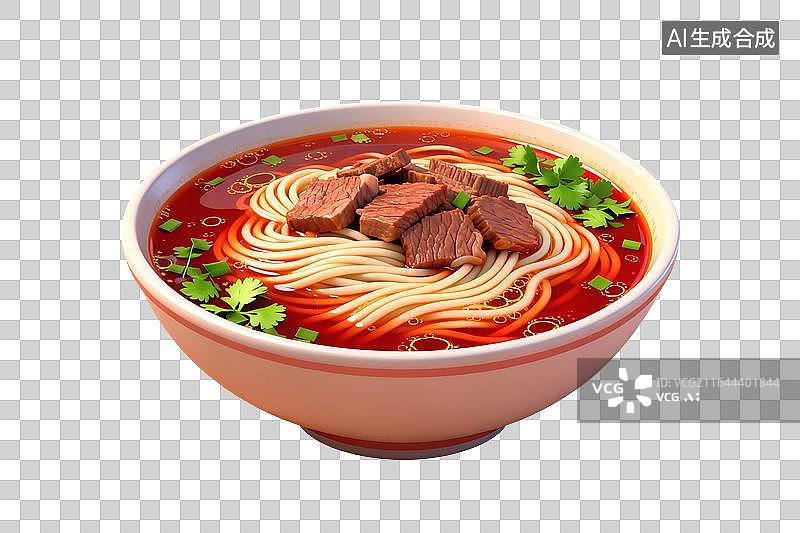 【AI数字艺术】卡通风格，一碗美味的牛肉面，上面撒着葱花PNG格式的免扣元素图片素材