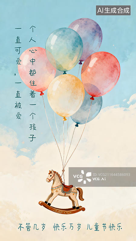 【AI数字艺术】水彩风格的儿童节插画海报图片素材
