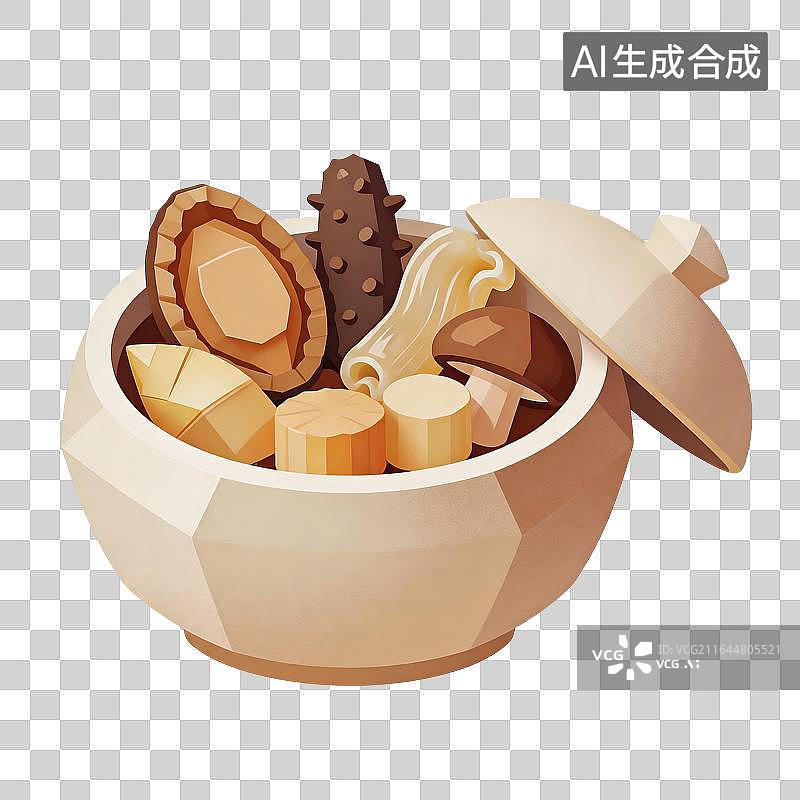 【AI数字艺术】佛跳墙美食插画图片素材