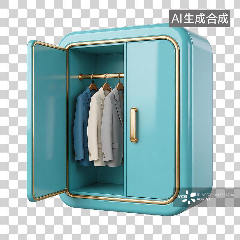 【AI数字艺术】蓝色衣柜内挂有衣物图片素材