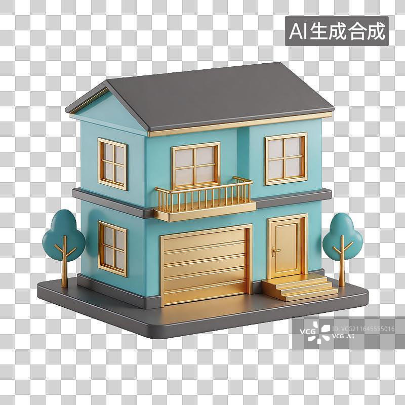 【AI数字艺术】蓝色双层住宅模型图片素材