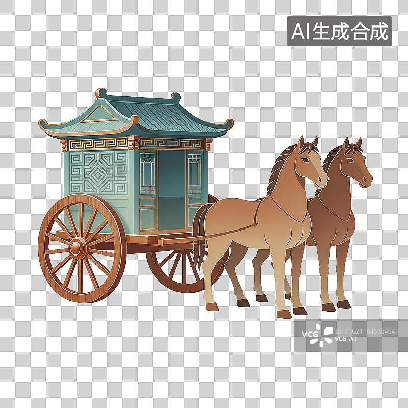 【AI数字艺术】古代马车与两匹马图片素材