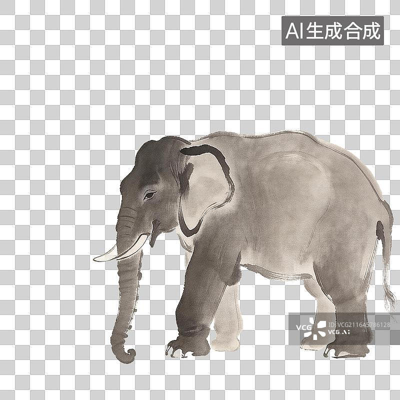 【AI数字艺术】水墨风格大象侧身图图片素材