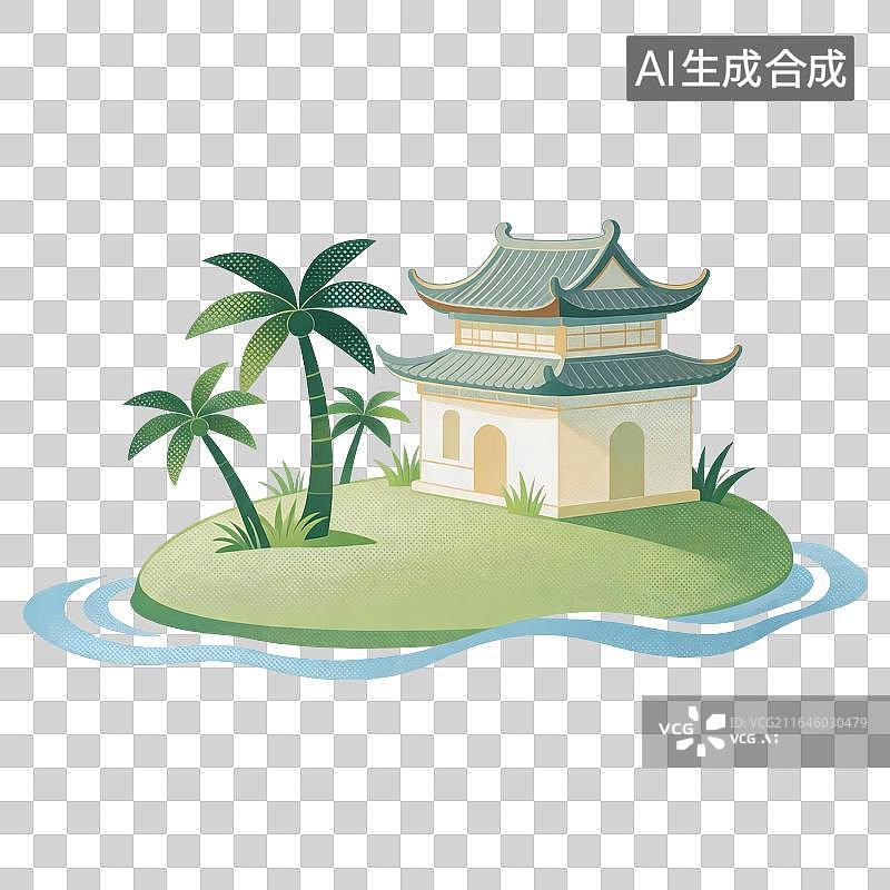 【AI数字艺术】岛屿房子插画图片素材