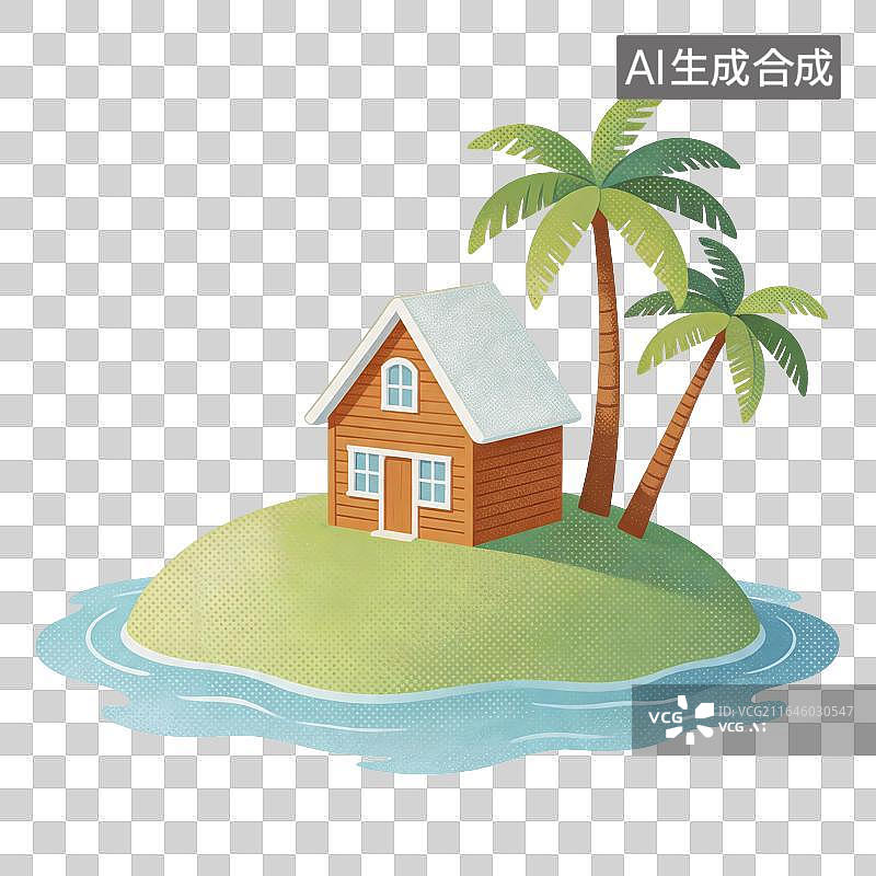 【AI数字艺术】岛屿房子插画图片素材