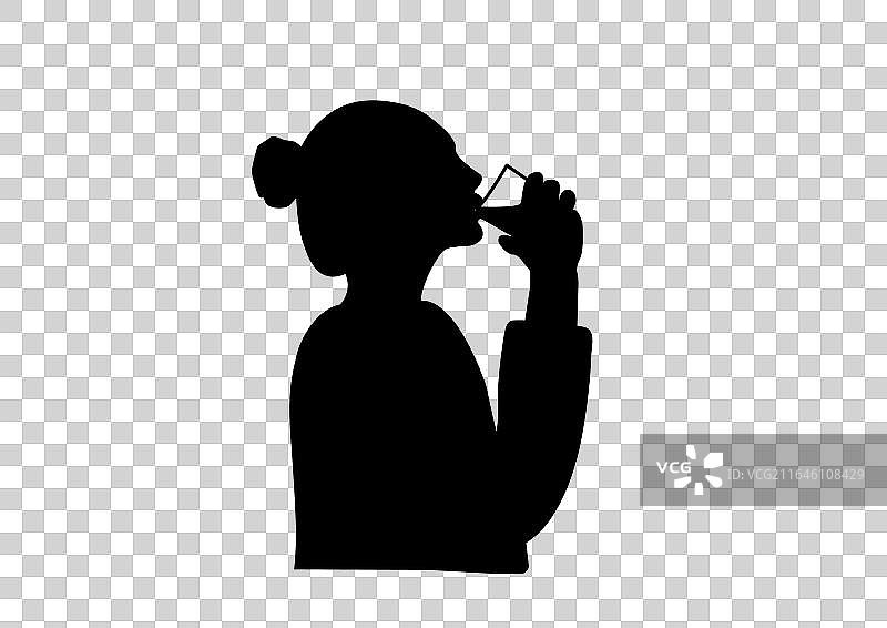 仰头喝水喝药的人补充能量女士剪影图片素材