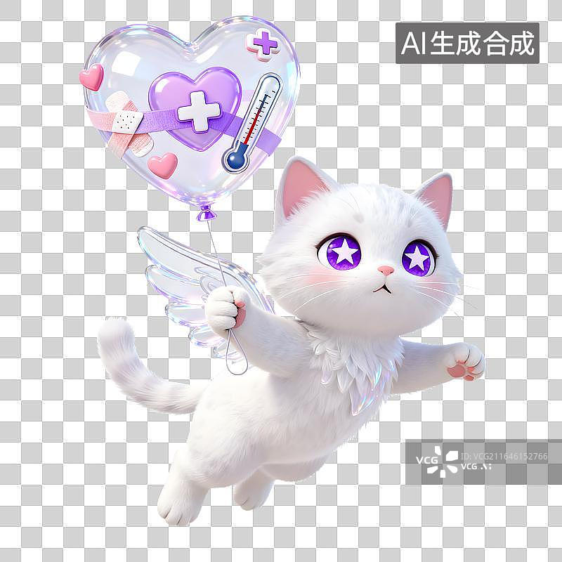 【AI数字艺术】3D渲染盾牌药瓶猫咪插画图片素材