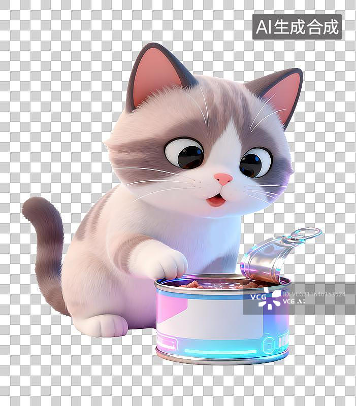 【AI数字艺术】3D渲染进食猫咪插画图片素材