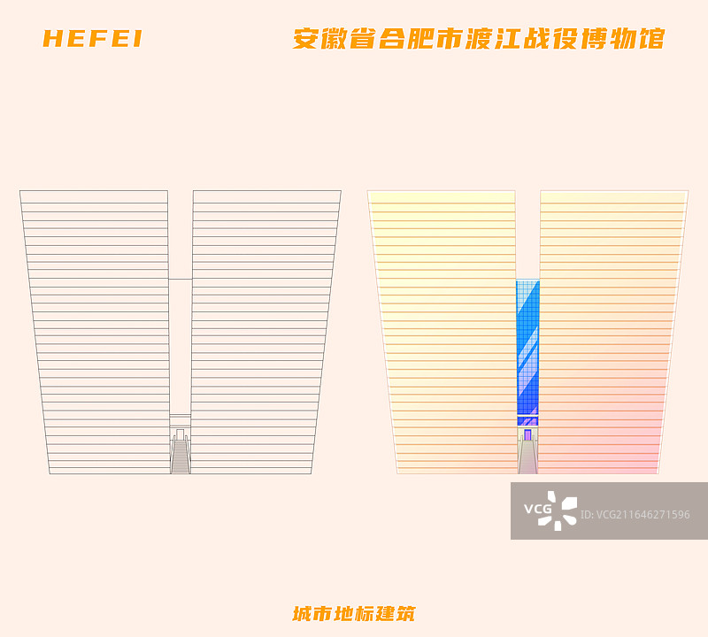 新中式描边风格城市系列插画安徽省合肥市渡江战役博物馆色稿线稿组合图片素材