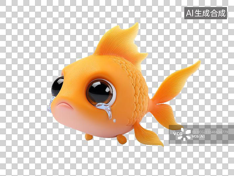 【AI数字艺术】伤心流泪的卡通金鱼图片素材