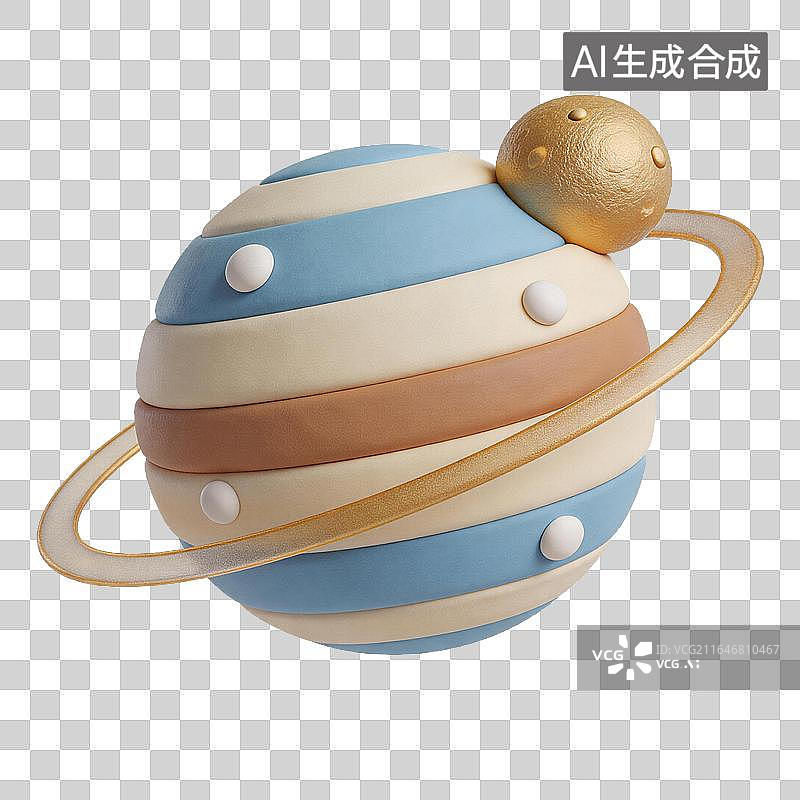 【AI数字艺术】条纹星球与环状卫星图片素材