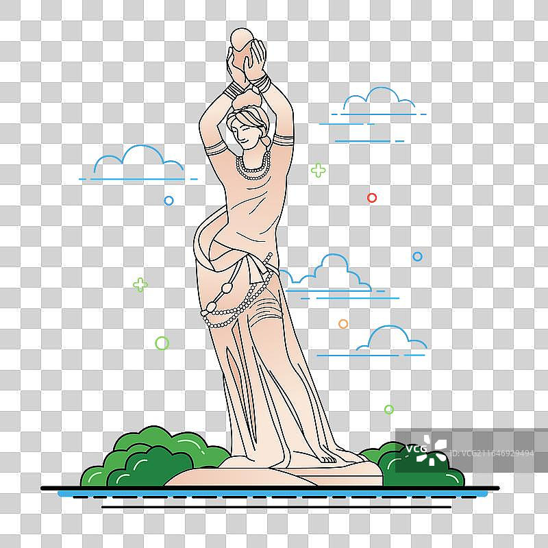 珠海渔女国风印象城市地标建筑矢量插画图片素材