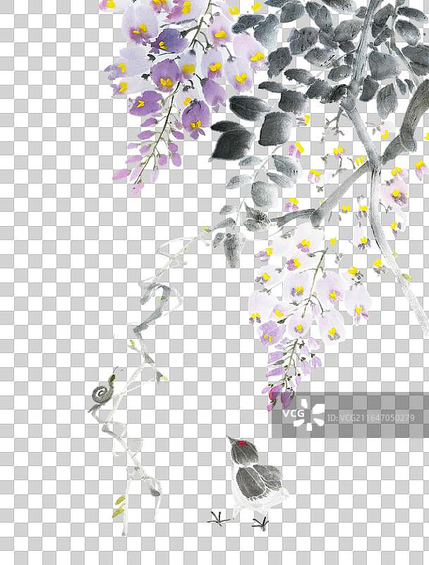 水墨 元素 紫藤花图片素材
