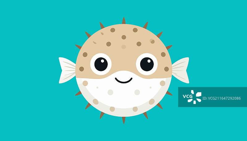 adorable spiky pufferfish character with a图片素材