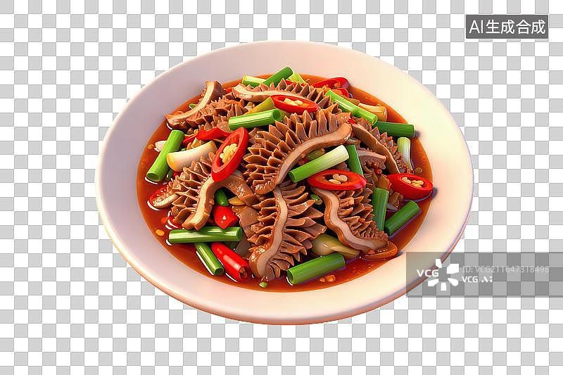 【AI数字艺术】卡通风格，一盘美味的爆炒牛肚PNG格式的免扣元素图片素材