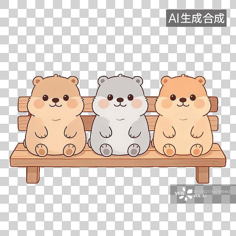 【AI数字艺术】三只小熊坐在长椅上图片素材