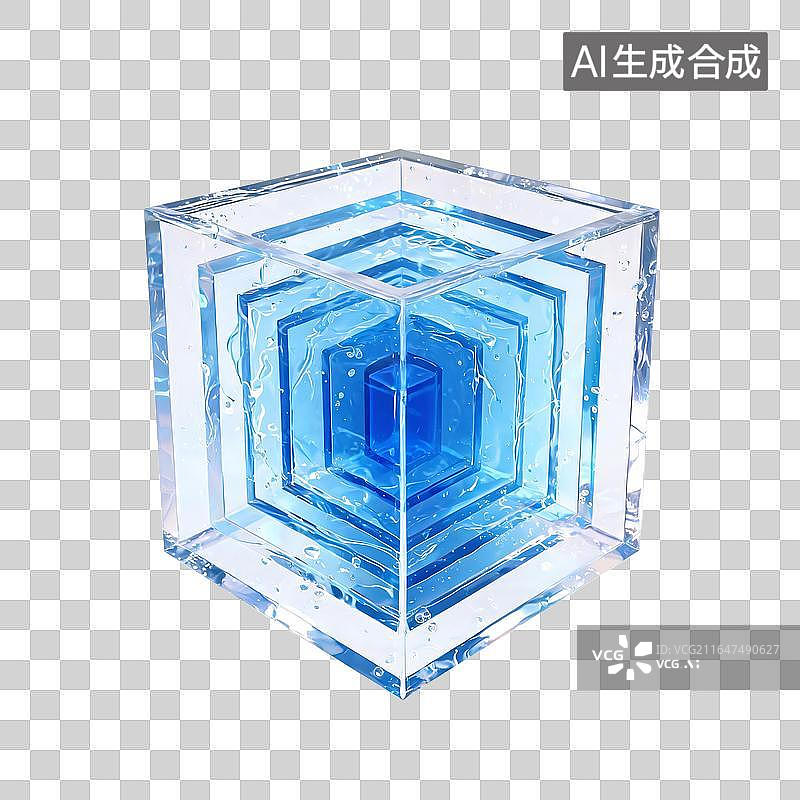 【AI数字艺术】透明蓝色嵌套立方体图片素材