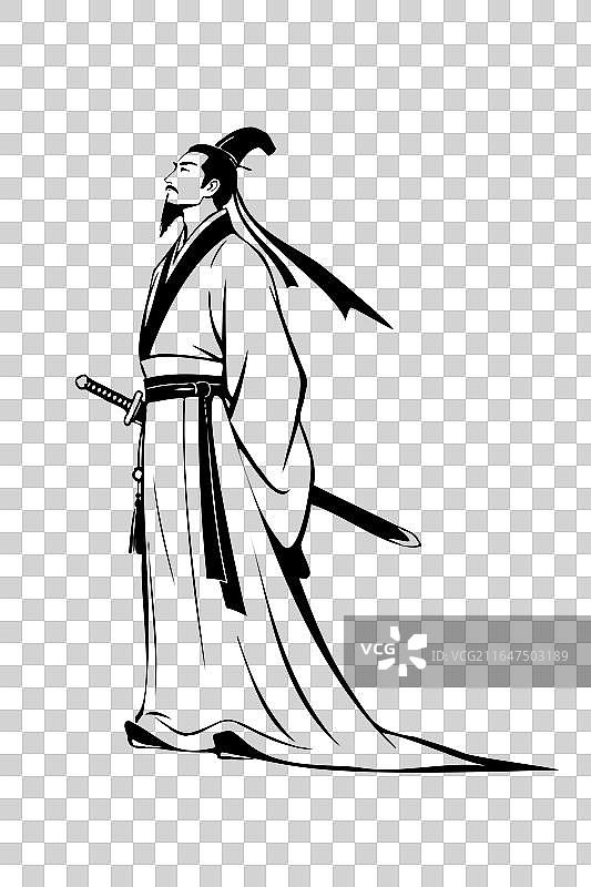 端午节屈原线描矢量古代历史人物画像素材图片素材