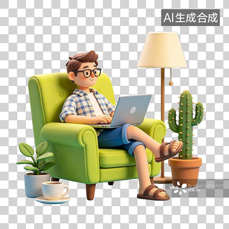 【AI数字艺术】数字游民 程序员 居家办公图片素材