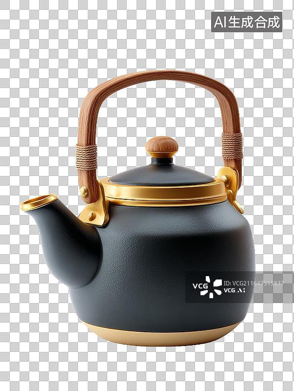 【AI数字艺术】黑金配色茶壶图片素材