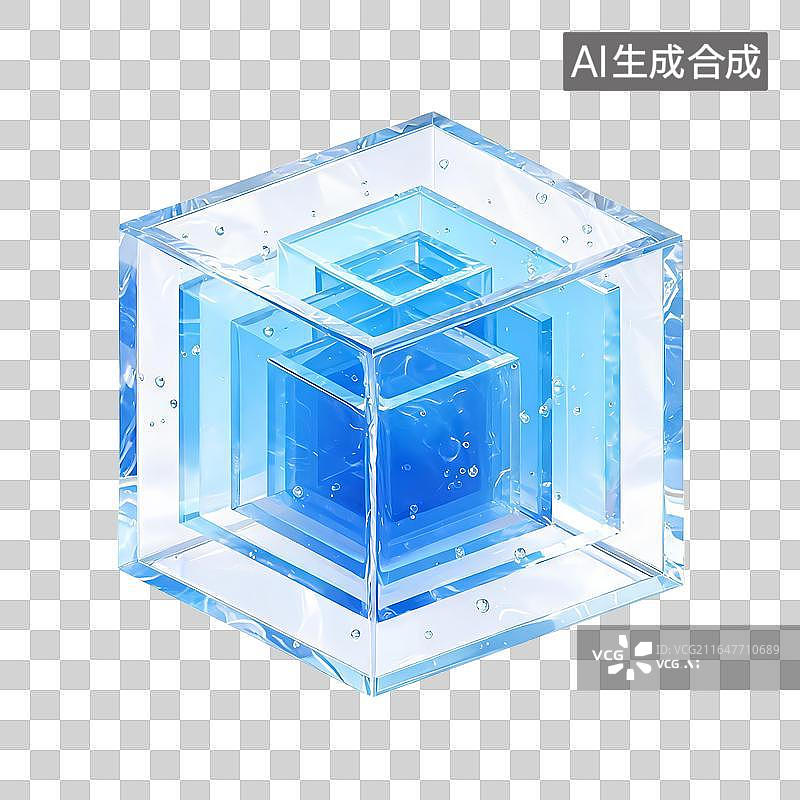 【AI数字艺术】透明蓝色立方体嵌套结构图片素材