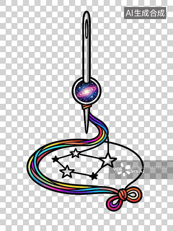 【AI数字艺术】星空针彩虹丝线插画 针孔银河彩线勾勒多边形星群配绳结图片素材