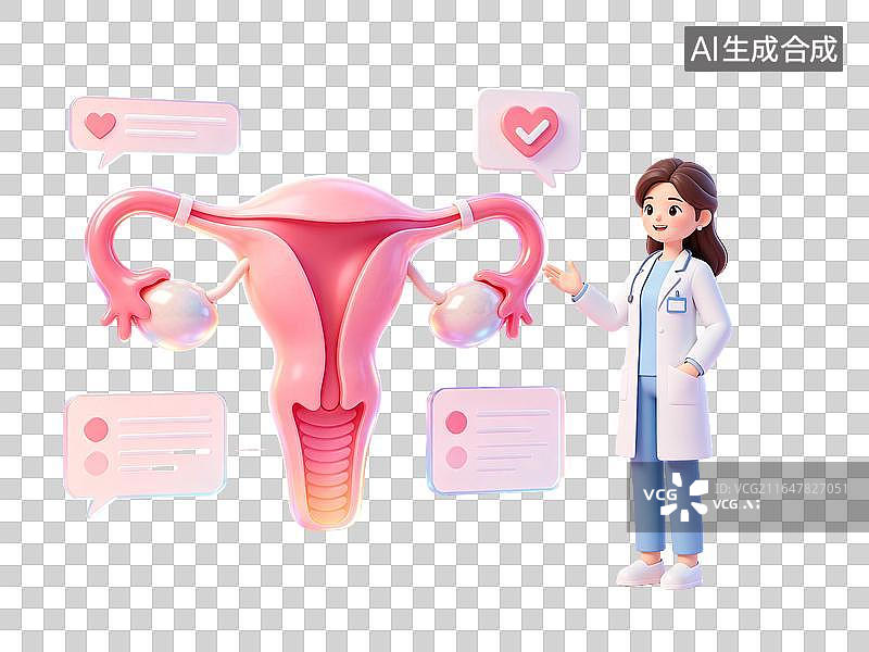 【AI数字艺术】女性子宫卵巢妇科健康科普插画图片素材