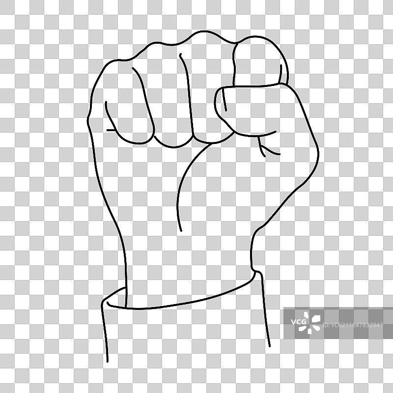 矢量手势语紧实握拳线稿插画元素图片素材