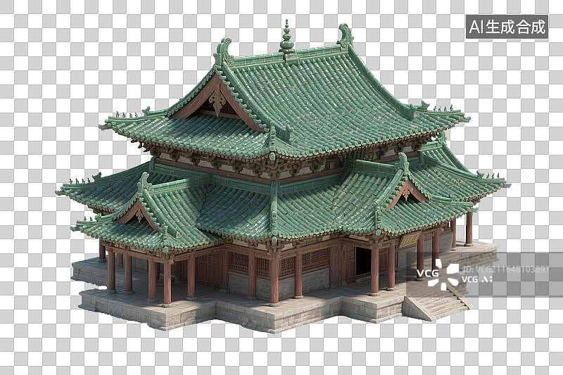 【AI数字艺术】十字脊歇山顶殿堂 中国传统古建筑模型图片素材