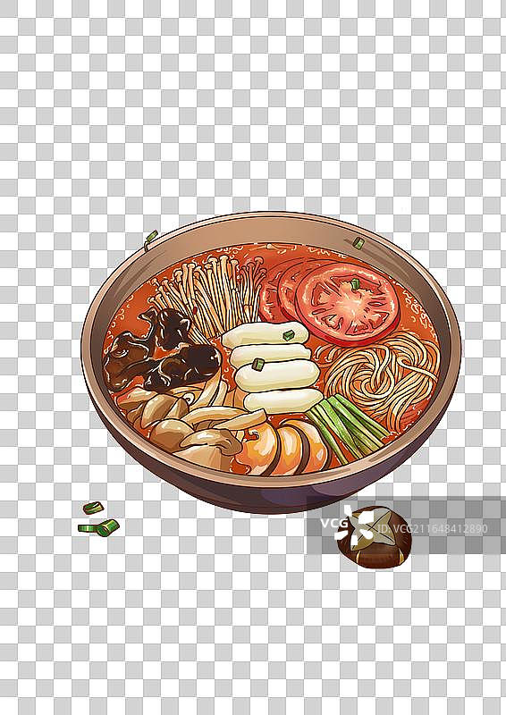 透明底年糕米线砂锅免扣插画，餐饮美食分层素材小吃包装装饰元素图片素材