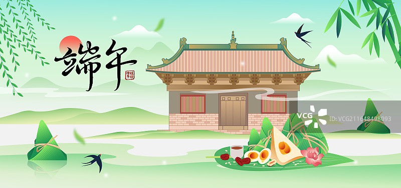 山西高平铁佛寺端午节国风印象城市地标古代建筑矢量插画海报图片素材