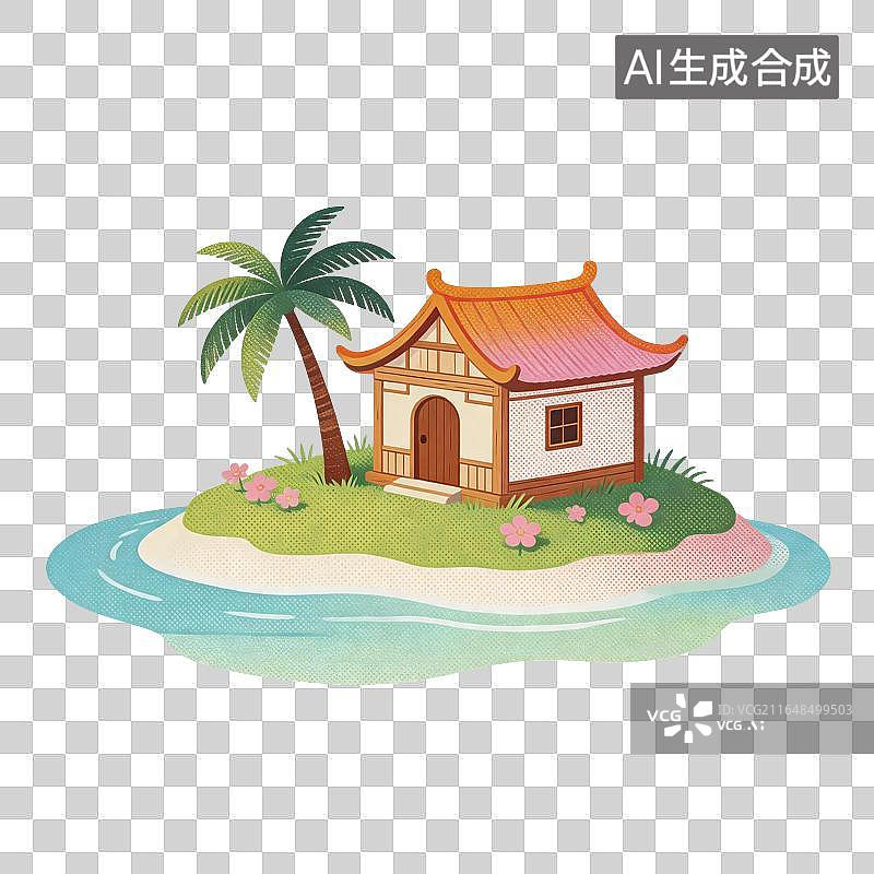 【AI数字艺术】岛屿房子插画图片素材