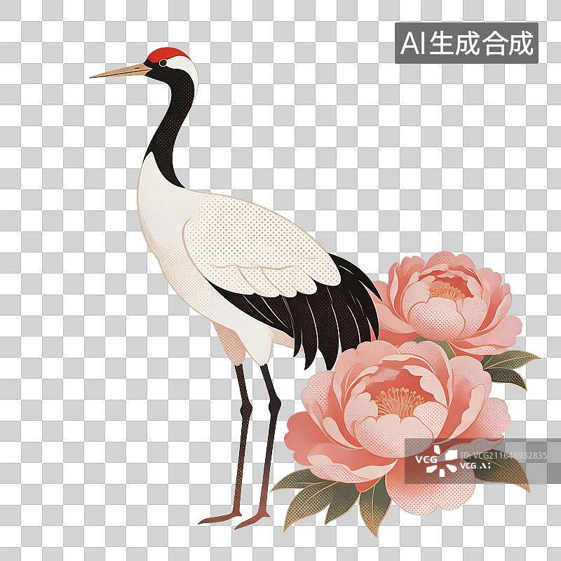 【AI数字艺术】仙鹤牡丹插画图片素材