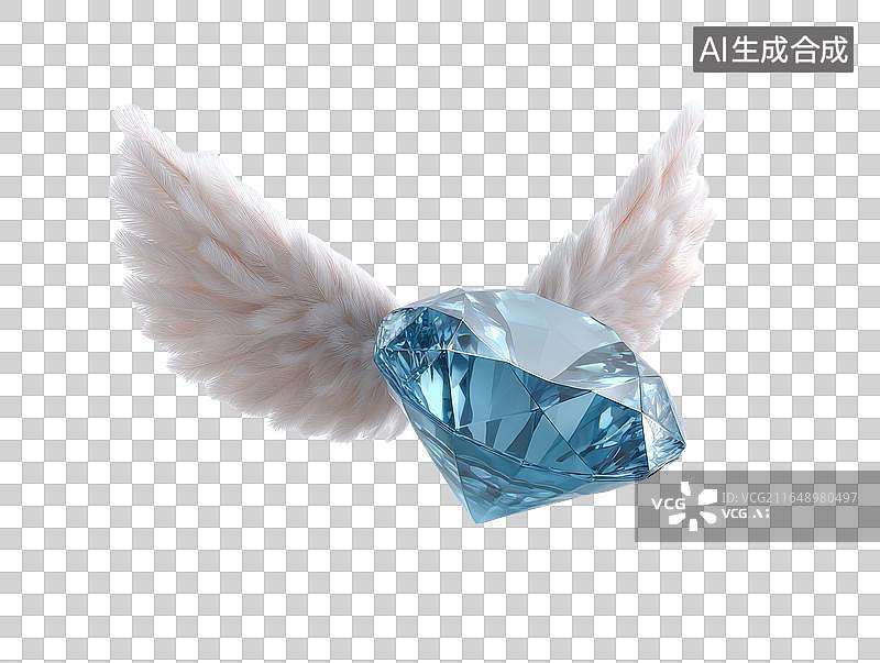 【AI数字艺术】带白色羽翼的浅蓝色切割钻石图片素材