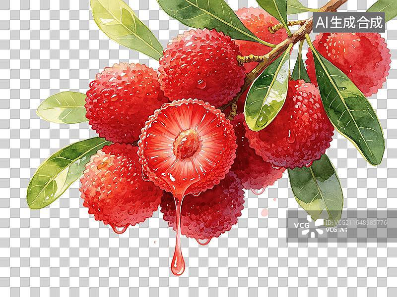 【AI数字艺术】杨梅水彩风格插画元素图片素材