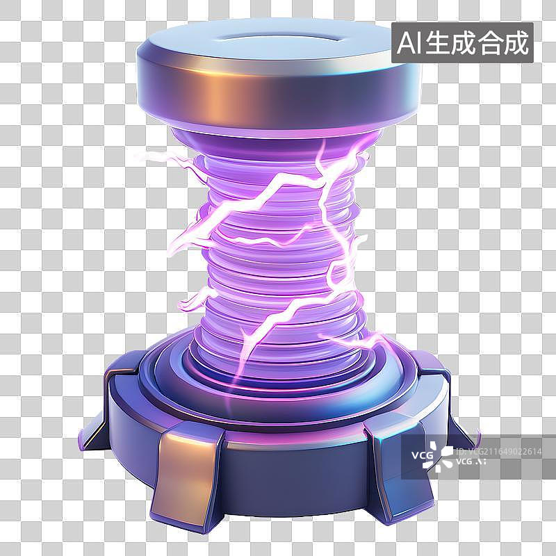 【AI数字艺术】紫色电光缠绕的科幻线圈装置图片素材