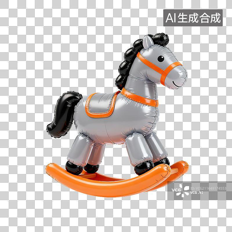 【AI数字艺术】3D膨胀气球风格木马摇摇马元素图片素材