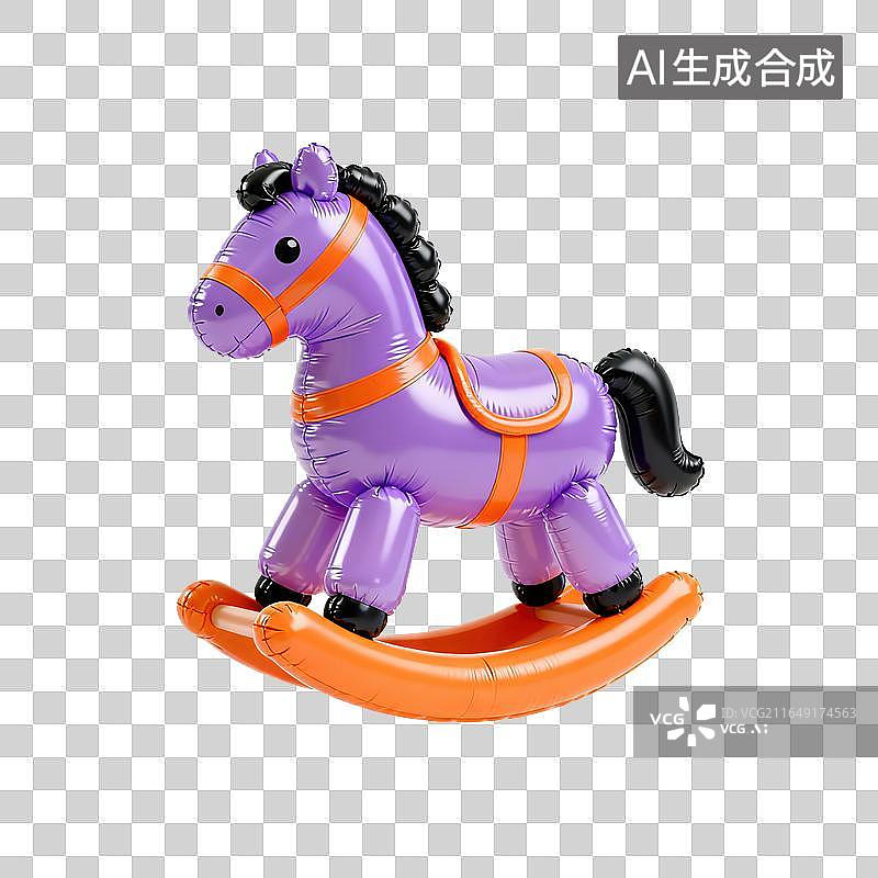 【AI数字艺术】3D膨胀气球风格木马摇摇马元素图片素材