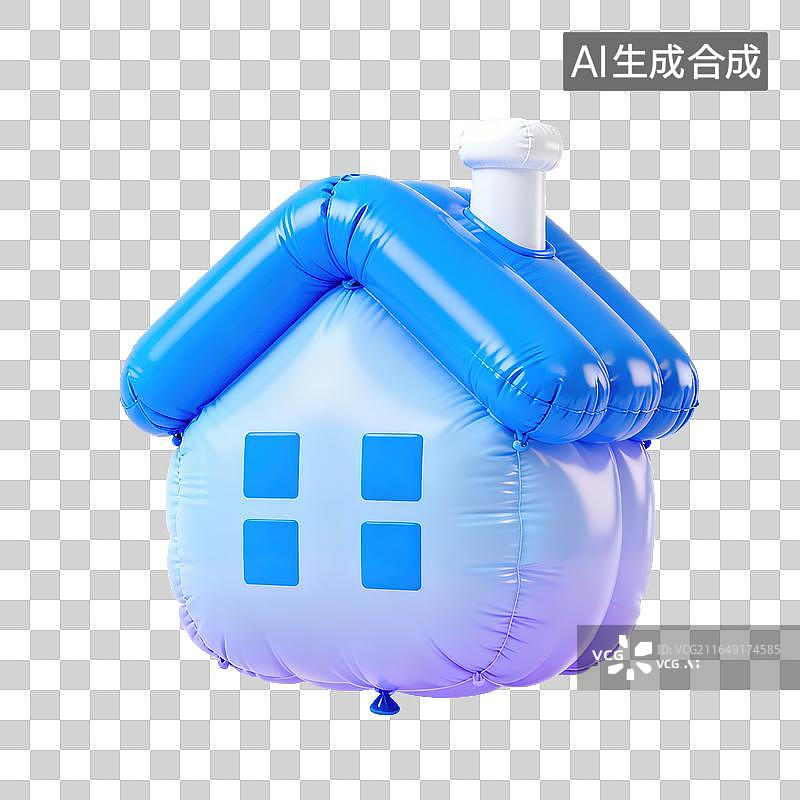【AI数字艺术】3D膨胀气球风格房子模型房地产概念图片素材