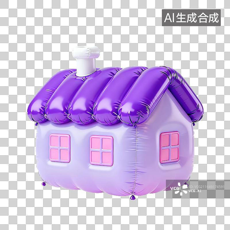 【AI数字艺术】3D膨胀气球风格房子模型房地产概念图片素材