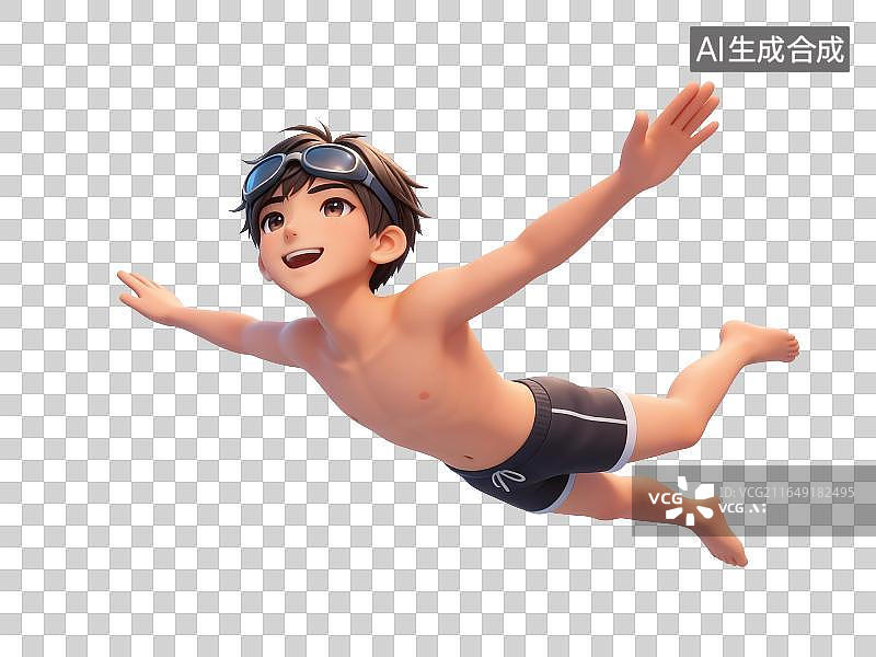 【AI数字艺术】人物_3D卡通_游泳图片素材